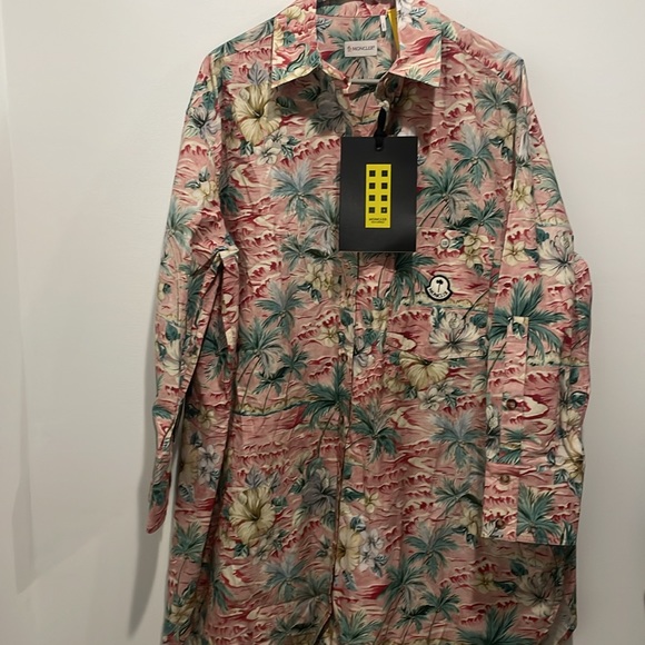 New MONCLER X PALM ANGELS  tropical print long over shirt dress size 40 - Picture 2 of 7